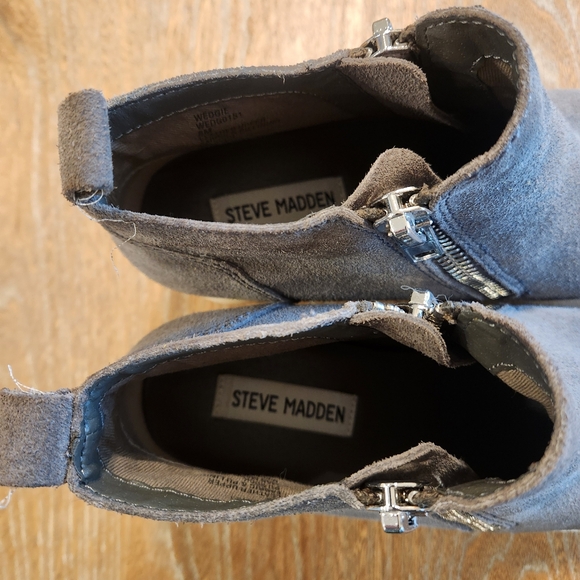 STEVE MADDEN Platform Wedgie Gray Suede Double Zip Sneaker Bootie Womens Size 8 - Picture 4 of 12